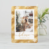エレガント金ゴールド写真スノーフレーク シーズンカード (スタンド正面)