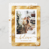 エレガント金ゴールド写真スノーフレーク シーズンカード (正面/裏面)