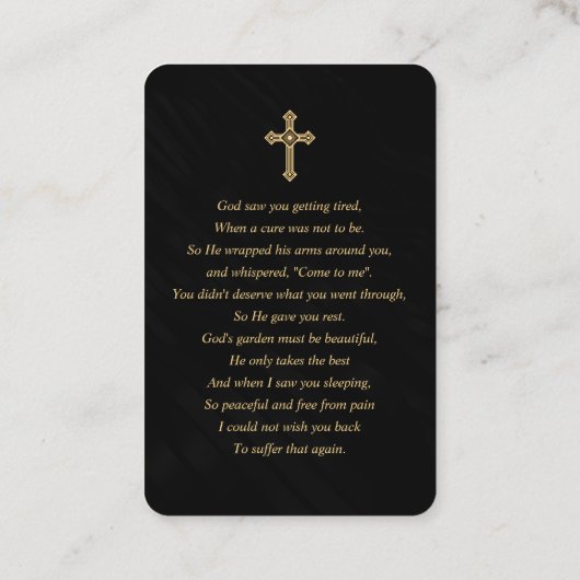 エレガント金ゴールド写真悔やみや弔慰葬儀祈りの言葉カード 名刺 (裏面)