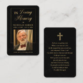 エレガント金ゴールド写真悔やみや弔慰葬儀祈りの言葉カード 名刺 (正面/裏面)