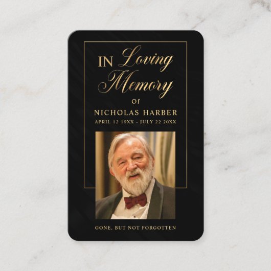 エレガント金ゴールド写真悔やみや弔慰葬儀祈りの言葉カード 名刺 (正面)