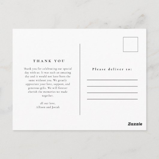 エレガント金ゴールド写真結婚の感謝はがき ポストカード (裏面)