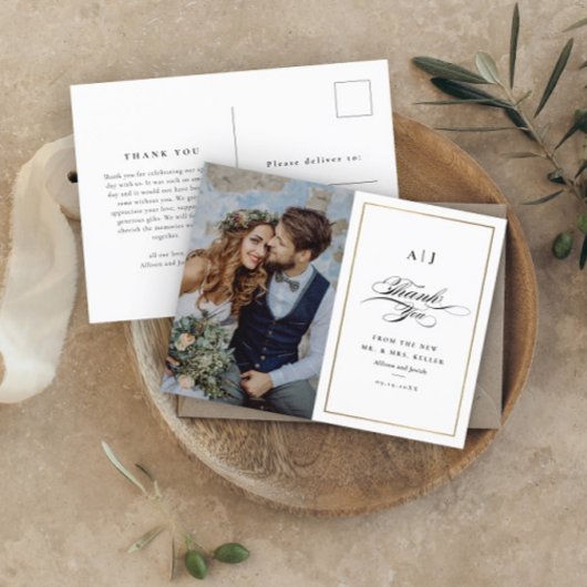 エレガント金ゴールド写真結婚の感謝はがき ポストカード