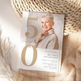 エレガント金ゴールド写真50誕生日 招待状