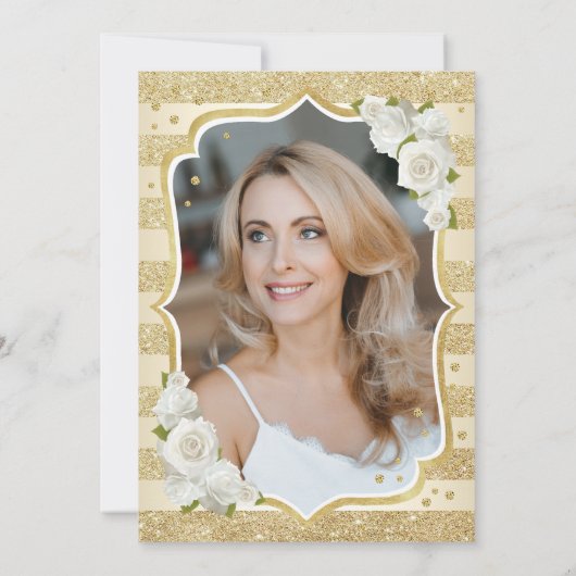 エレガント金ゴールド写真50誕生日 招待状 (裏面)