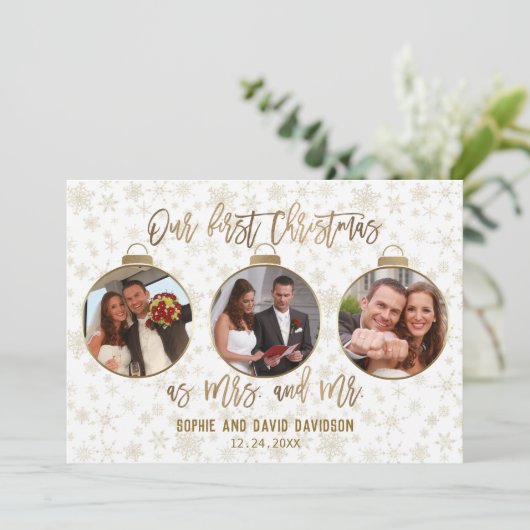 エレガント金ゴールド写真Our初めてのクリスマス招待状 (スタンド正面)