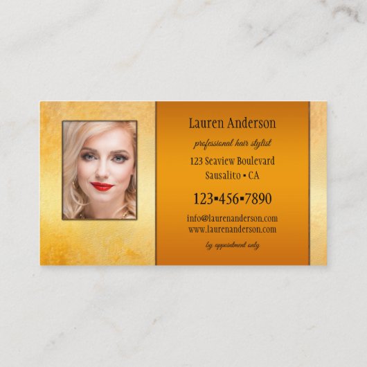 エレガント金ゴールド写芸術的真ポートフォリオ美容師 名刺 (裏面)
