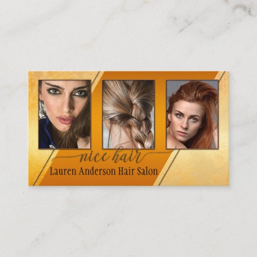 エレガント金ゴールド写芸術的真ポートフォリオ美容師 名刺 (正面)