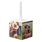 エレガント金ゴールド冬リースモノグラム写真 キューブオーナメント (裏面アングル)