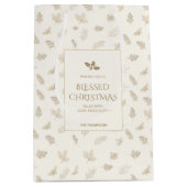 エレガント金ゴールド冬離れのミストレトー ミディアムペーパーバッグ (正面)