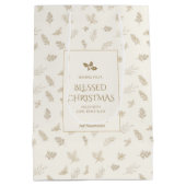 エレガント金ゴールド冬離れのミストレトー ミディアムペーパーバッグ (裏面)