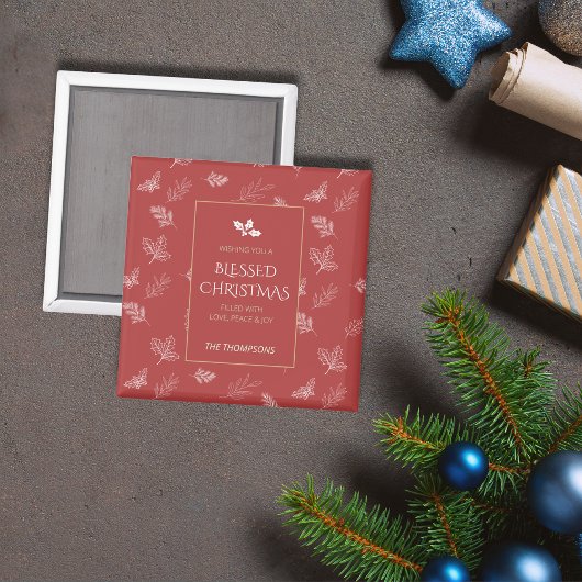 エレガント金ゴールド冬離れの赤いクリスマス マグネット