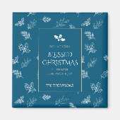 エレガント金ゴールド冬離れの青いクリスマス マグネット (正面)