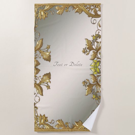 エレガント金ゴールド加飾フローラビーチタオル ビーチタオル (正面)