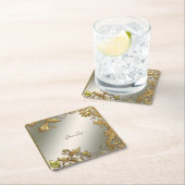 エレガント金ゴールド加飾フローラ紙コースター スクエアペーパーコースター (インサイチュ)