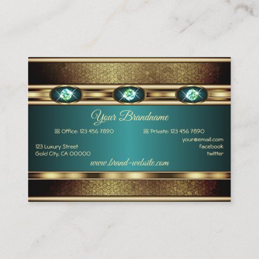 エレガント金ゴールド効果のフェイクティール(緑がかった色) 名刺 (裏面)