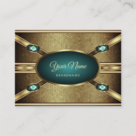 エレガント金ゴールド効果のフェイクティール(緑がかった色) 名刺 (正面)