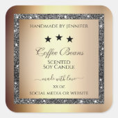 エレガント金ゴールド効果銀グリッター製品ラベル スクエアシール (正面)