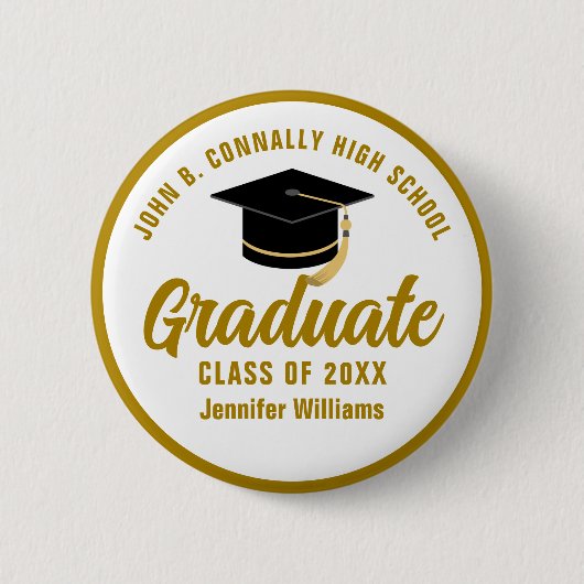 エレガント金ゴールド卒業カスタム院名タグ 缶バッジ (正面)