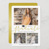 エレガント金ゴールド卒業コラージュ招待状 案内状 (正面/裏面)