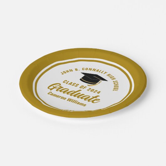 エレガント金ゴールド卒業パーソナライズされた会 ペーパープレート (アングル)