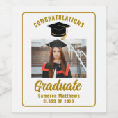 エレガント金ゴールド卒業パーティーのパーソナライズされた写真 ワインラベル (シングルラベル)