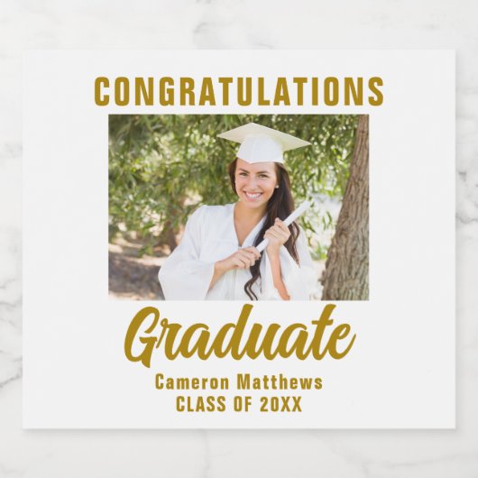 エレガント金ゴールド卒業写真カスタム院生 スパークリングワインラベル (シングルラベル)