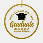 エレガント金ゴールド卒業写真卒業クリスマス セラミックオーナメント (正面)