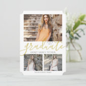 エレガント金ゴールド卒業生4写真コラージュ卒業 案内状 (スタンド正面)