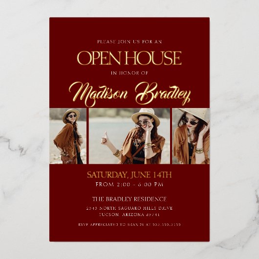 エレガント金ゴールド卒業発表 箔招待状 (正面)