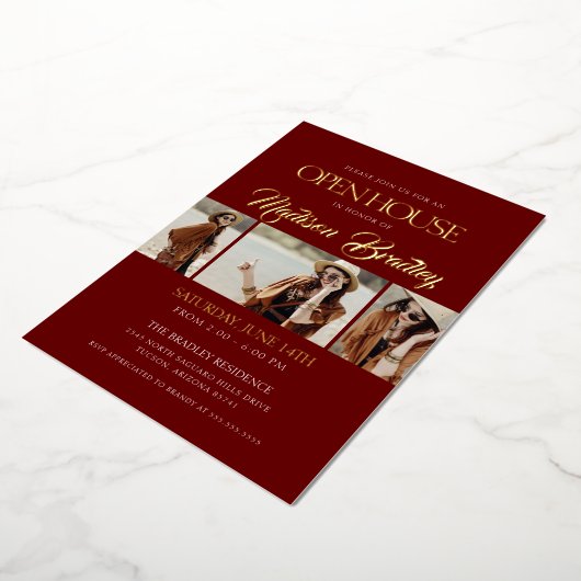 エレガント金ゴールド卒業発表 箔招待状 (回転した状態)