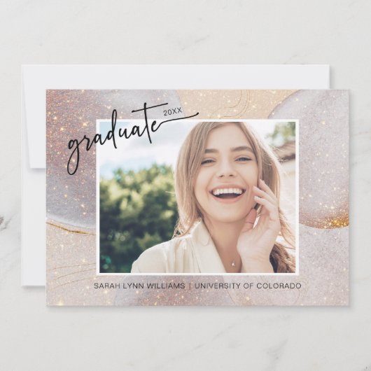 エレガント金ゴールド卒業 招待状 (正面)