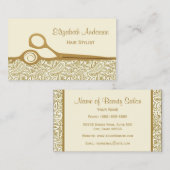 エレガント金ゴールド及びアイボリーペイズリーヘアサロン 名刺 (正面/裏面)