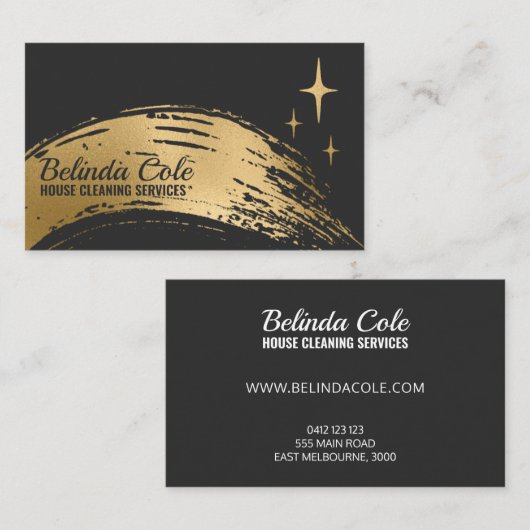 エレガント金ゴールド及び炭洗浄（ばちゃばちゃ）跳ねる 名刺 (正面/裏面)