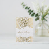 エレガント金ゴールド及び白ペイズリー3ウェディングプランナー 名刺 (スタンド正面)