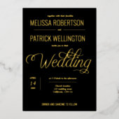 エレガント金ゴールド及び銀ミニマル箔結婚ズ 箔招待状 (正面)