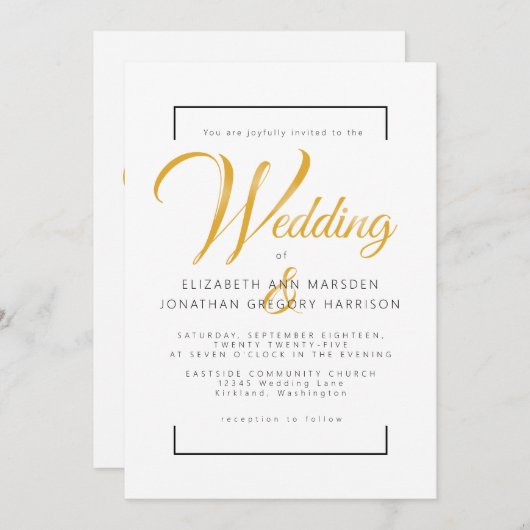 エレガント金ゴールド台本と黒聖なる書物、 経典宗教 招待状 (正面/裏面)