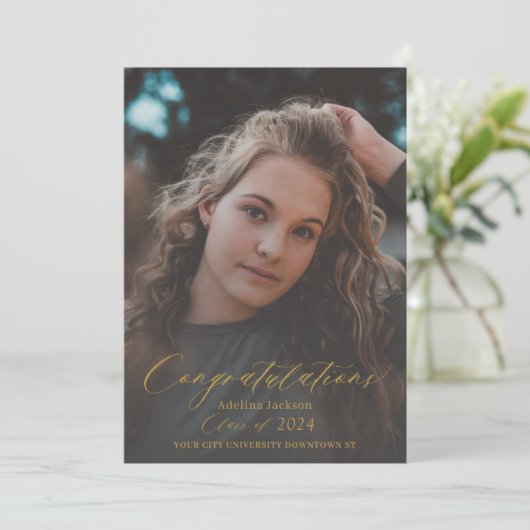 エレガント金ゴールド台本のモダン写真 案内状 (スタンド正面)