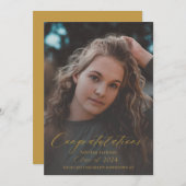 エレガント金ゴールド台本のモダン写真 案内状 (正面/裏面)