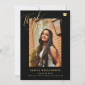 エレガント金ゴールド台本の卒業写真の卒業 サンキューカード (正面)