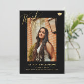 エレガント金ゴールド台本の卒業写真の卒業 サンキューカード (スタンド正面)