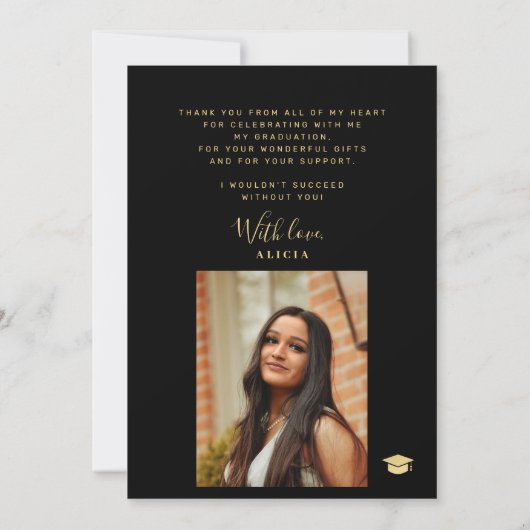 エレガント金ゴールド台本の卒業写真の卒業 サンキューカード (裏面)