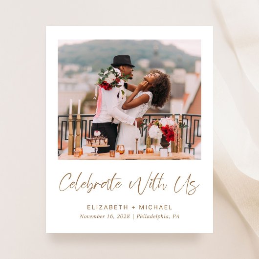 エレガント金ゴールド台本フォトウェディング受付招待状