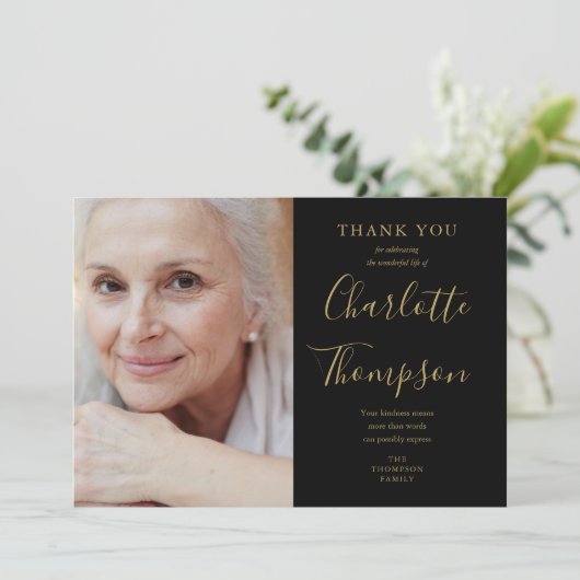 エレガント金ゴールド台本メモリアル葬儀写真 サンキューカード (スタンド正面)