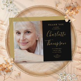 エレガント金ゴールド台本メモリアル葬儀写真 サンキューカード