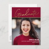 エレガント金ゴールド台本Red Photo University卒業 案内ポストカード (正面/裏面)