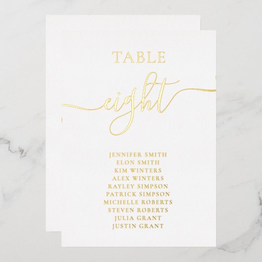 エレガント金ゴールド名グラフ結婚のテーブル番号 箔招待状 (正面/裏面)