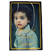 エレガント金ゴールド名ハッピーバースデー中抱き枕 ミディアムペーパーバッグ (正面)