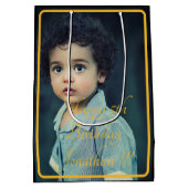 エレガント金ゴールド名ハッピーバースデー中抱き枕 ミディアムペーパーバッグ (裏面)