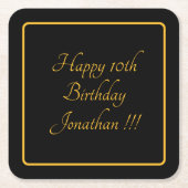 エレガント金ゴールド名ハッピーバースデー紙コースター スクエアペーパーコースター (正面)